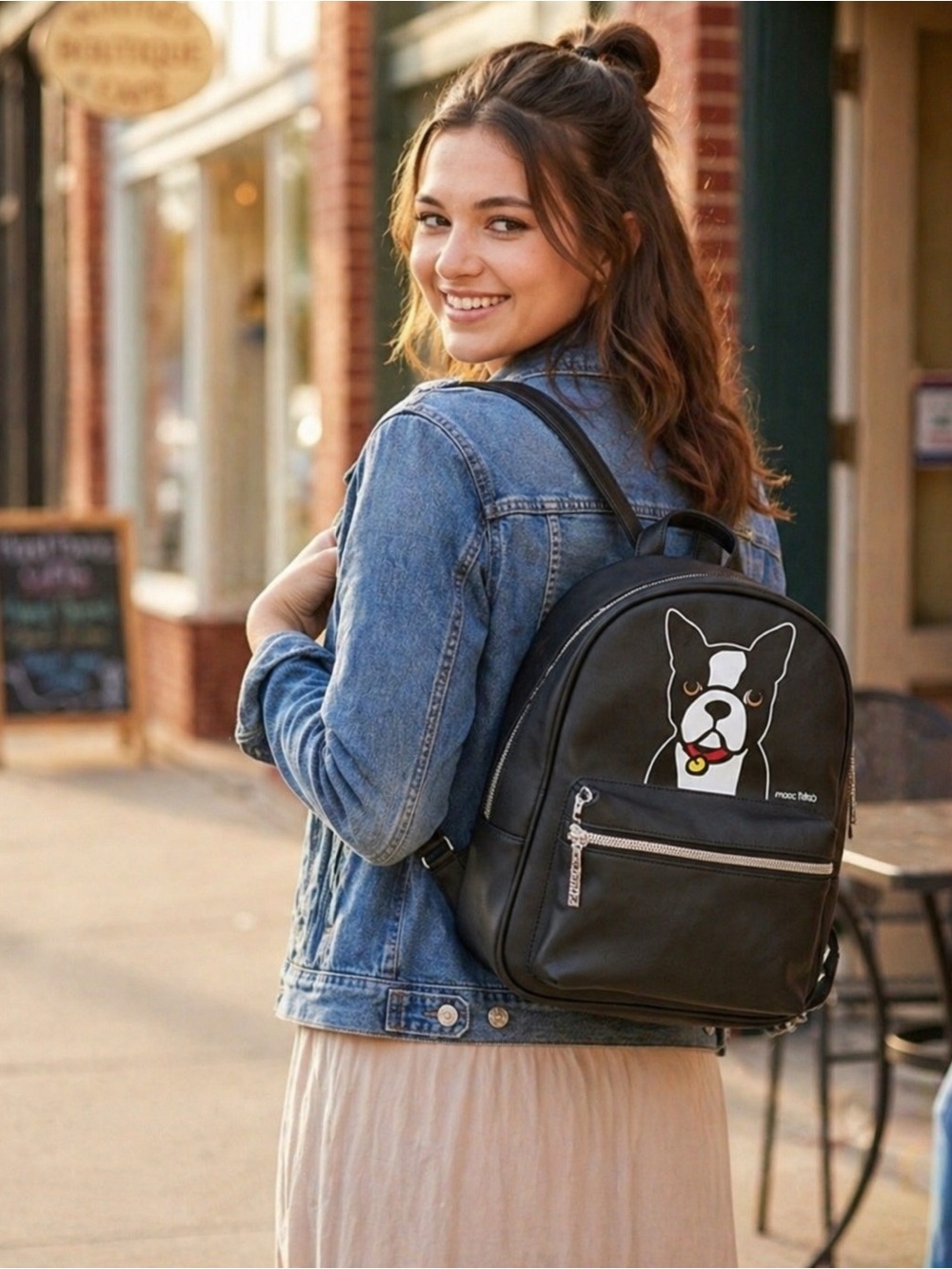 Marc Tetro NWOT Boston Terrier Mini
Backpack Black Dog Print rare find! 
10 x 7